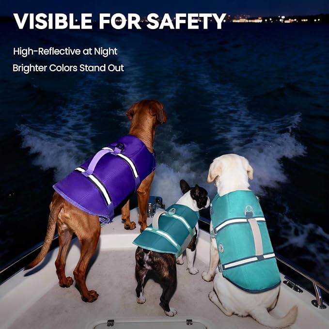 VIVAGLORY Rip Stop Dog Life Vest, Swimming Vest with Handle, Buoyancy for Doggy Puppy, Dog Life Jacket for Swimming & Boating, XL, Cyan