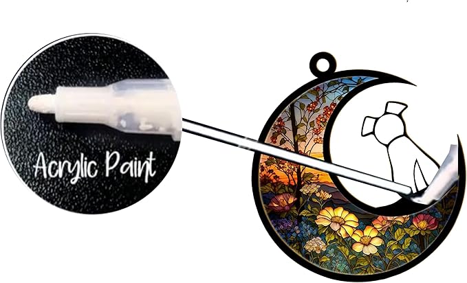 LOVELYPOD DIY Dog Ornament Suncatcher Memorial Gifts for Dog Lovers, White Dog Decor on Moon Window Hangings Suncatcher, Loss of Dog Sympathy Gift, Remembrance Gifts in Memory(4 Inches)