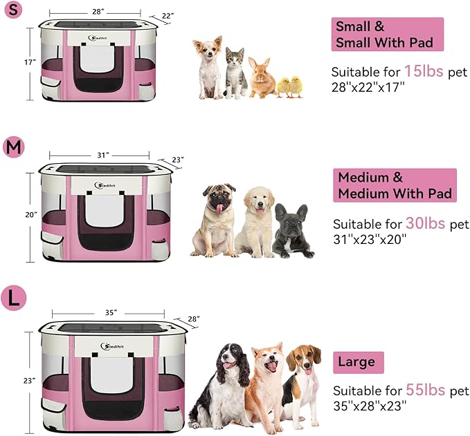 Dog Playpen,Cat Pet Puppy Pen,Portable Playpens for Dogs Indoor Outdoor Travel Camping Use,Foldable Dog Kennel Tent Crate for Rabbit Small Animals with Carrying Case (Pink, Medium)
