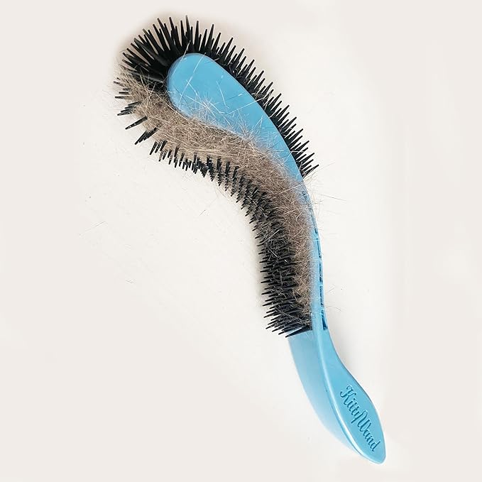 Cat Brush, Blue. Designed for Comfort, Created for Cats and Dogs. Ergonomic shape promotes stress free grooming. Great for long to short haired cats. Made in the USA.