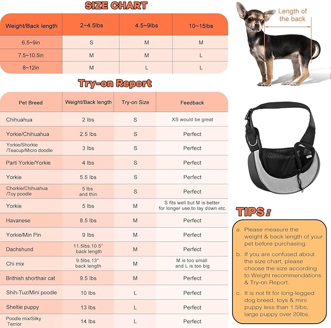 YUDODO Pet Sling Carrier for 2-5 lbs Small Dogs & Cats – Hands-Free Puppy Carrier with Safety Hook, Large Zipper Pocket, Soft Breathable Mesh, Adjustable Strap & Reflective Strip (Gray 3.0 S)