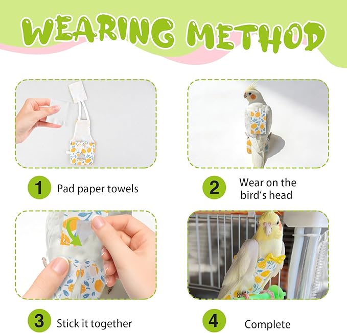 Bird Diaper Flight Suit, 3-Packs Lightweight Reusable Washable Elastic-Straps Parrot Clothes for Peony/Monk Parakeet, Prevents Poop Leaks & Feather Pecking (Bow+Lemon+Cherry, S)