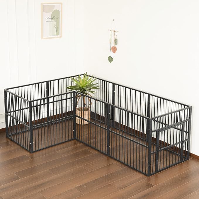 Dog Playpen - 32" Height Dog Pen, Heavy Duty Puppy Pen with Door, Safe & Sturdy, Easy Assemble for Indoor/Outdoor Pet Playpen (12 Panels with Door, Grey)
