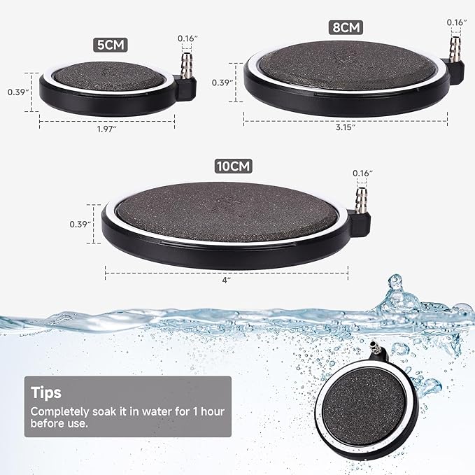 hygger Air Stone for Aquarium: Quiet High Dissolved Oxygen Diffuser Kit for Freshwater or Saltwater Fish Tank and Hydroponic Air Pump-Disc 2 x 2 Inch Air Bubble Stone