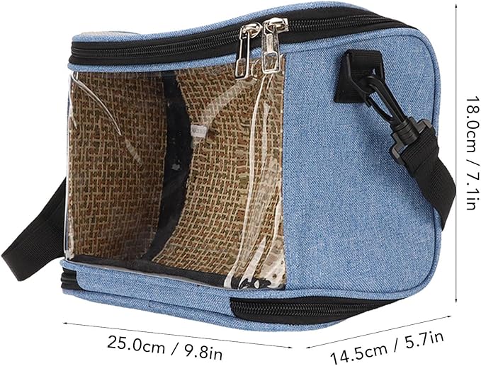 Transparent Bird Carrier Bag, Portable Lightweight Parrot Travel Cage for Cockatiels Parakeets, Breathable Backpack with Side Pockets and Rattan Weave for Small Birds (Blue)