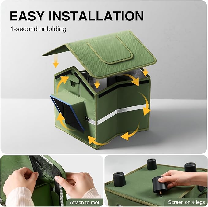 Heated Outdoor Cat House for Outside with Cat Toys and Roof Window Feral Stray Shelter Weatherproof in Garage Yard Porch (with Dual Camera Ports)