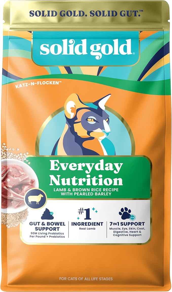 Solid Gold Dry Cat Food for Indoor Cats of All Ages - W/Lamb, Brown Rice, Barley, Probiotics & Fiber for Gut Health- Holistic & Healthy Cat Kibble for Kittens & Adults - Dry Kibble for Cats - 12 LB