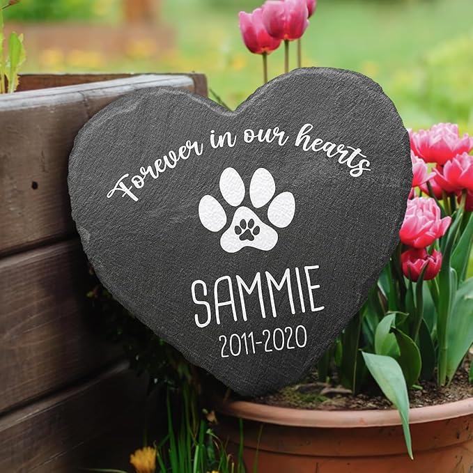 DOPTIKA Forever in Our Hearts Personalized Cat Memorial Stones, Cat Memorial Gifts for Loss of Cat, Pet Memorial Gifts, Pet Loss Gifts, Pet Memorial Stones, Cat Memorial Gifts, Cat Lover Gifts
