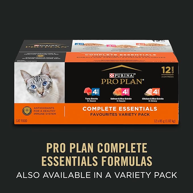 Purina Pro Plan High Protein Cat Food Complete Essentials Wet Gravy,Chicken and Rice Entree - 3 oz. Pull-Top Cans,(Pack of 48)