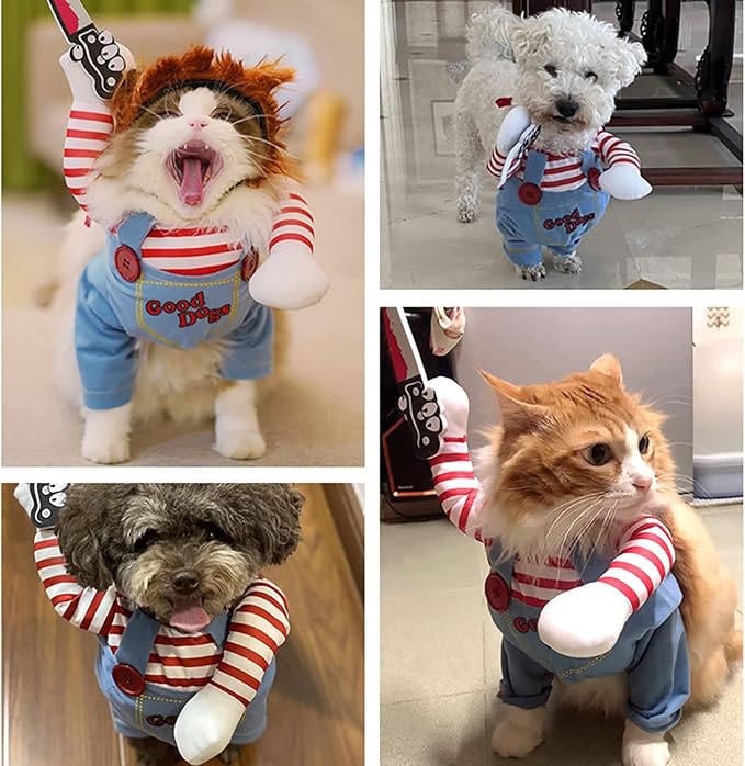 Pet Deadly Dog Costume, Cute Dog Cosplay Halloween Christmas Funny Pet Clothes Party Costume for Small Medium and Large Dogs (Small)