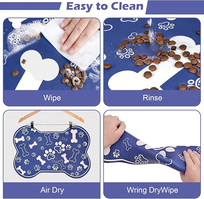 Dog Cat Mat for Food and Water,Rapid Absorbent Pet Feeding Mat, Bone Shaped Dog Placemat Bowl Mat with Rubber Backing,No Stains Pet Food Mats Indoor, Pet Accessories Supplies,Blue 17"×29"