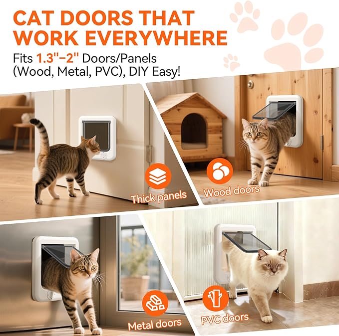 LIBBEPET Cat Door Interior Door, Push & Turn 4-Way Lock Indoor Cat Doors, Reinforced ABS Frame Pet Doors for Cats Up to 18 lbs, Easy DIY Installation for Interior and Exterior Doors, Lagre