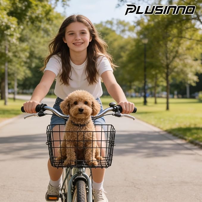 PLUSINNO Bicycle Mounted Pet Seat Front/Rear/Side of Bicycle, Dog Bike Basket Carrier for Travel, Large Size Basket More Storage, Ebike Accessoriest for Pets, Fruit & Grocery