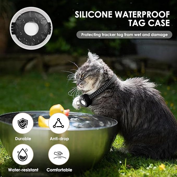 Cat Tracker, Waterproof Pet Tracker for Cats, Cat GPS Tracker Collar with Safety Elastic Buckle, Compatible with Apple Find My App (Only iOS), No Monthly Fee, Black