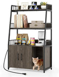 PETSITE Cat Litter Box Enclosure with Storage Shelves, 52 Inches Tall Hidden Litter Box with Charging Station, Scratching Board, and Winding Entry (Grey)