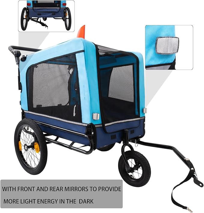 Extra Large Dog Bike Trailer, 2-in-1 Convertible Pet Stroller Cart Bicycle Carrier with Swivel Wheels & Universal Hitch, Foldable Pet/Cargo Carrier for Bicycles Camping Hiking
