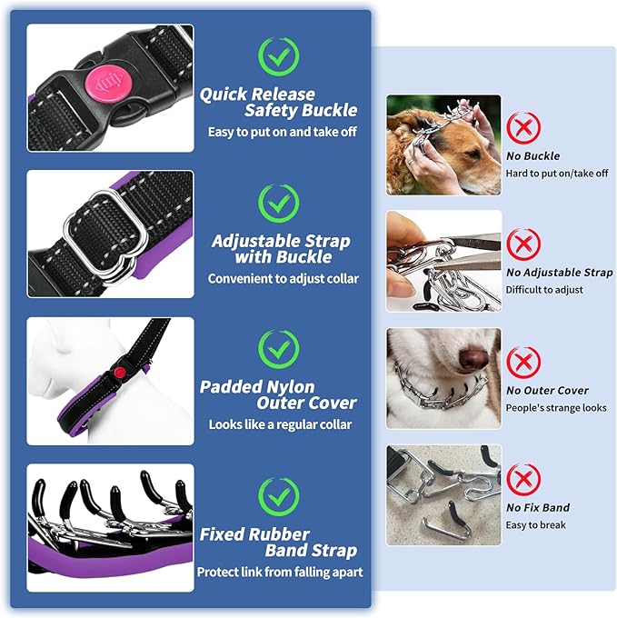 Martingale No Pull Dog Collar - Heavy Duty Nylon With Buckle, Adjustable Anti Pull Reflective Slip for Large Medium Small Dog Training Walking S Purple