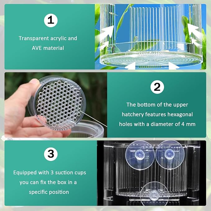 La La Pet Floating Fish Breeding Isolation Box with Suction Cups 270°Flowing Water Propagation Separate Parent and Baby Fishes Transparent Hatching Boxes Incubator for Tanks Large