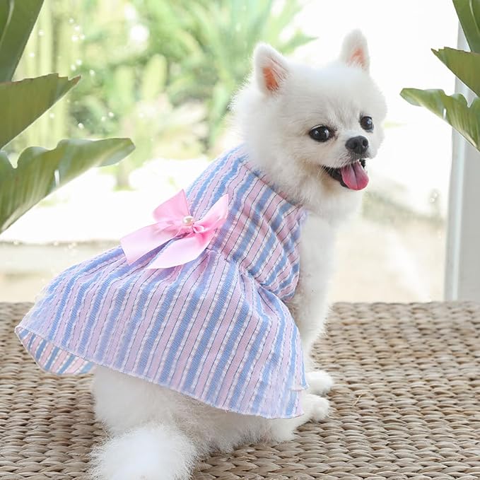 TAPBULL Dog Dresses, Fashionable Pet Dog Clothes, Cute Cat Birthday Dress Outfit (Blue/Red/Pink/Pink-Blue/Yellow-Blue 5-Pack), Large