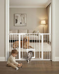 Baby Gate with Cat Door, 29.92-48 ” Wide Baby Gate for Stairs, Pressure Mounted Gate No Drill, Auto Close Dog Gate for Doorways, Easy Walk Through Safety Gates with Pet Door, Indoor, White