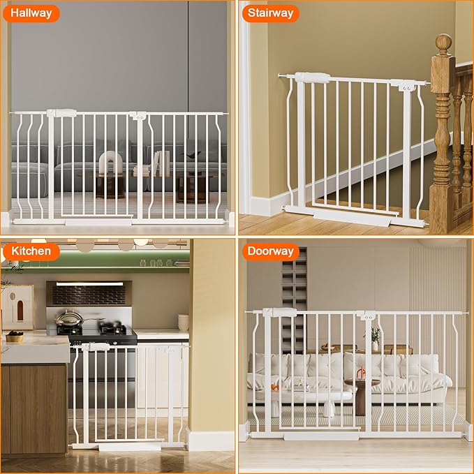 Extra Wide Baby Gate Extra Tall Dog Gate for Stairs Doorways White Metal Tension Child Pet Safety Gates with Pressure Mount 38.5-43.5 Inch Wide