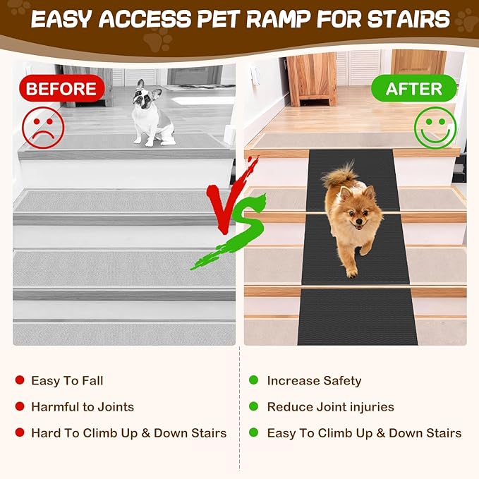 Dog Wedge Ramp for Stairs/Staircases, Portable & Lightweight Pet Ramp with Non-Slip Surface for Small Size Dogs Cats, Low Angled Dog Ramp for Elderly & Injured Pets (100LBS Capacity, 4Packs)