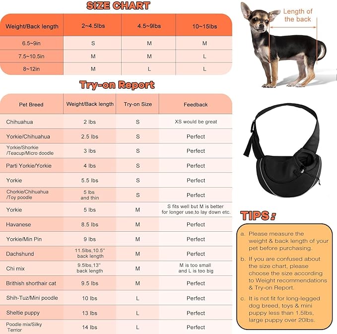 YUDODO Pet Sling Carrier for 10-15 lbs Small Dogs & Cats – Hands-Free Puppy Carrier with Safety Hook, Large Zipper Pocket, Soft Breathable Mesh, Adjustable Strap & Reflective Strip (L, Black 2.0)