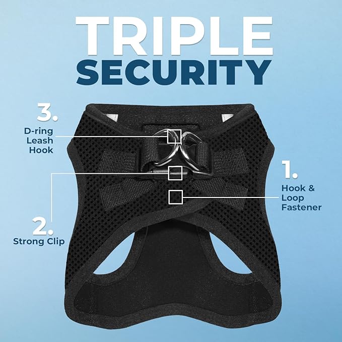 Best Pet Supplies Voyager Step-in Air Harness - All Weather Mesh, Reflective, No Pull Harness for Dogs, Cats - Secure with Hook & Loop Fastener, Buckle, Double D-Rings - Black, S