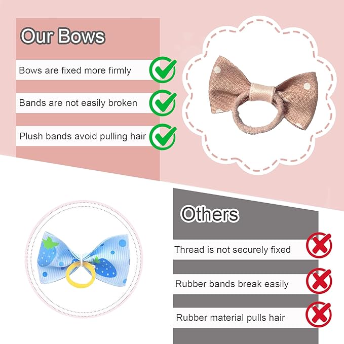 20 Pcs Small Dog Hair Bows with Rubber Bands Handmade Puppy Hair Bows Cute Grooming Flower Ball Bowknot Top Knot Dog Hair Accessories Hair Ties for Yorkie Maltese Pet (Pink) ﻿