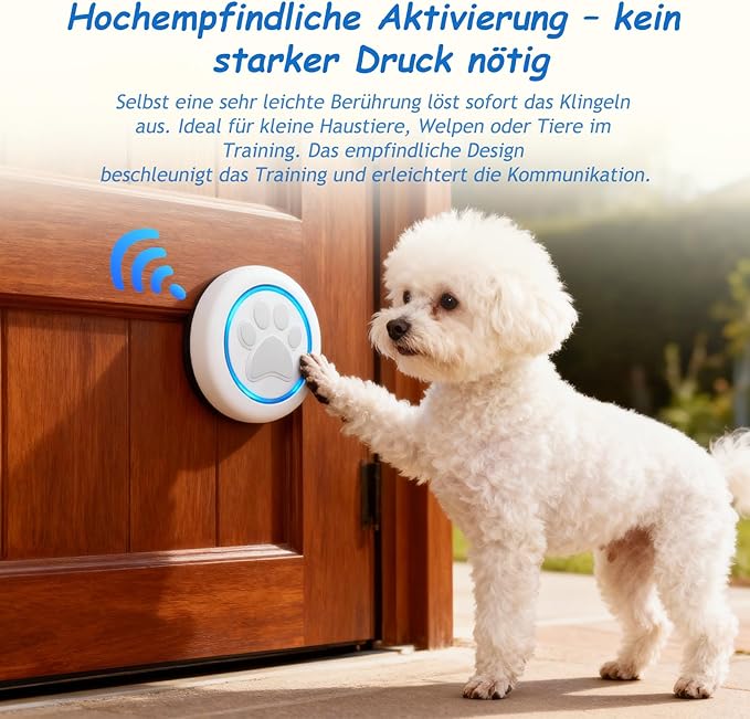 Soft Ring Blk Dog Bells to Go Outside - Wireless Dog Door Bell with 1000ft Range, 60 Melodies, LED, Waterproof Potty Training Bell for Dogs - Dog Door Bells for Potty Training(2 Receivers & 1 Bell)