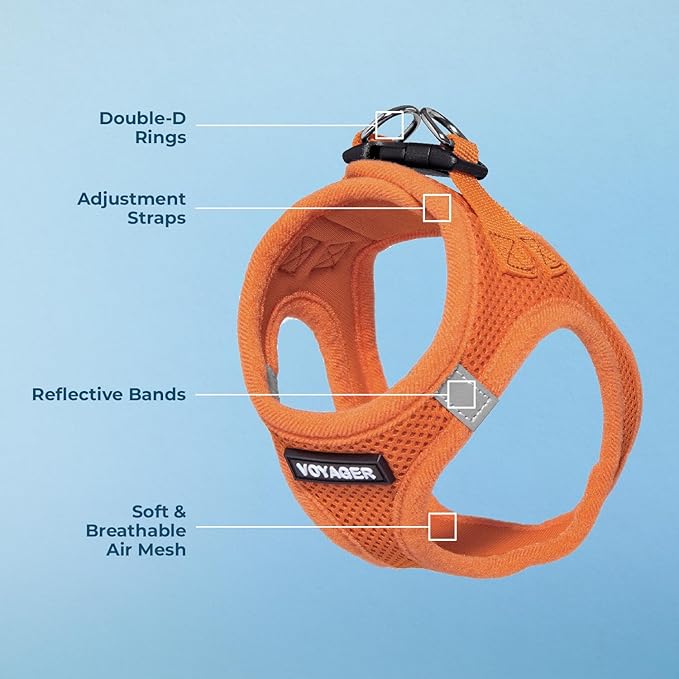 Best Pet Supplies Voyager Step-in Air Harness - All Weather Mesh, Reflective, No Pull Harness for Dogs, Cats - Secure with Hook & Loop Fastener, Buckle, Double D-Rings - Orange, XS