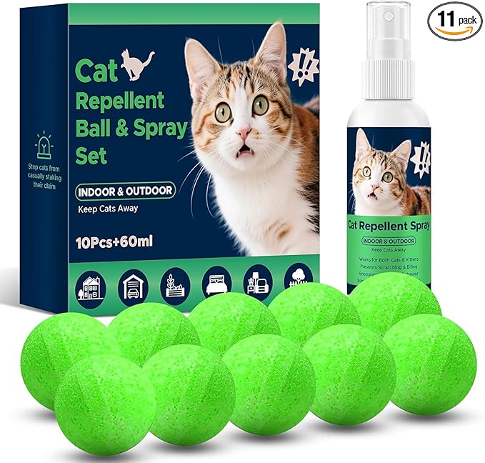 Cat Repellent Ball &,Spray, Dog Repellent, Natural Peppermint Oil Cat & Dog Deterrent Spray 60ml Outdoor and Indoor, Keep Cats Out of Yard Permanently, Protect Your Yard and Furniture