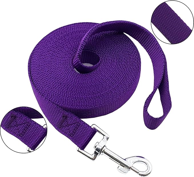 Nylon Training Dog Leash for Small Medium Large Dogs, 15ft 20ft 30ft 50ft Long Leash Dog/Puppy Lead for Obedience Recall Training, Camping (1" x 20ft, Purple)