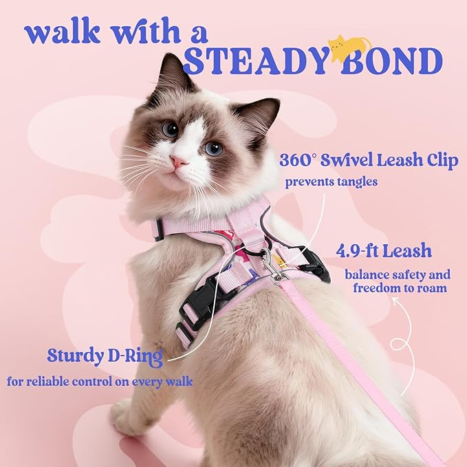rabbitgoo Cat Harness and Leash for Walking, Escape Proof Soft Adjustable Vest Harnesses for Cats, Easy Control Breathable Reflective Strips Jacket, Purrty Pink, XXS