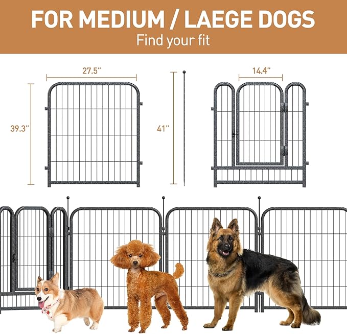 Metal Dog Playpen, 40" Inch Height 24 Panels, Large Dog Fence for Large/Medium/Small Dogs Indoor & Outdoor Bliss, Perfect Dog Pen for Camping, Yard and RV | Black-Silver