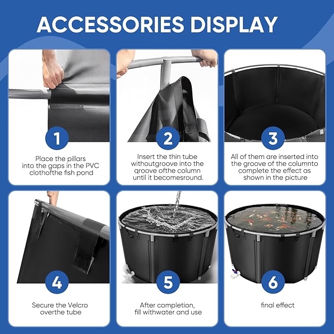 Canvas Fish Pond, 820 Gallon Capacity Koi Pond, Foldable PVC Outdoor Fish Tank, Round Goldfish Bowl, Above Ground Pond with Stabilizing Frame and Drain Valve for Koi Farming, Aquaculture