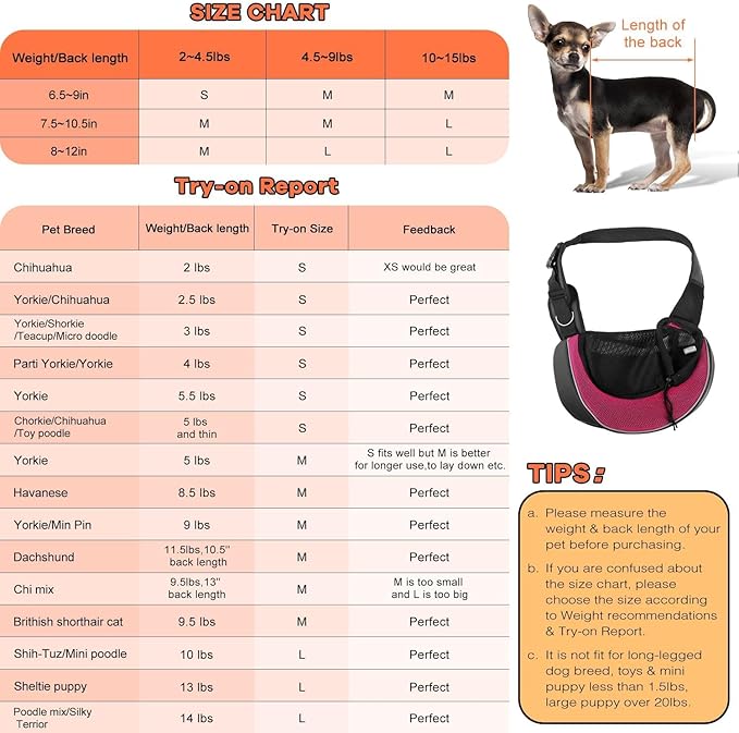 YUDODO Pet Sling Carrier for 2-5 lbs Small Dogs & Cats – Hands-Free Puppy Carrier with Safety Hook, Large Zipper Pocket, Soft Breathable Mesh, Adjustable Strap & Reflective Strip (Pink 3.0 S)