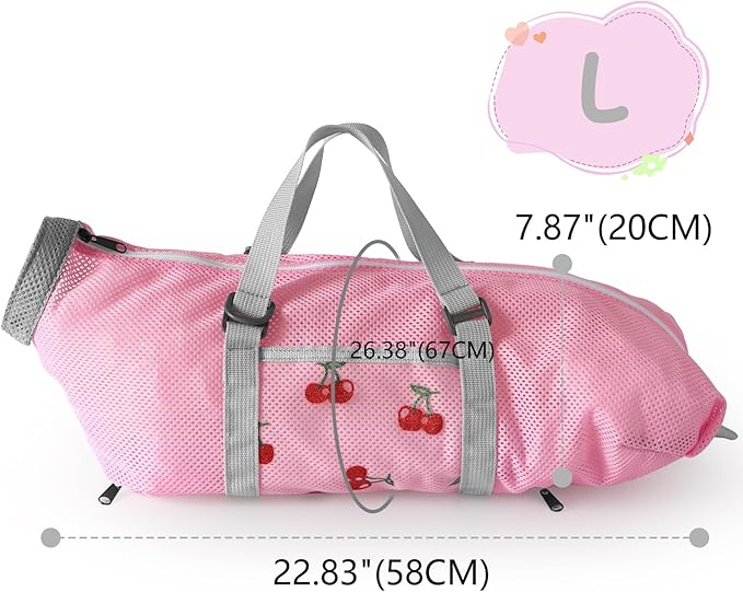 Cinf Cat Bathing Bag(Free Muzzle) Breathable Mesh Anti Scratch Adjustable Cat Grooming Bag for Nail Trimming, Bathing Soft Cat Washing Bag(Pink&Cherry) L