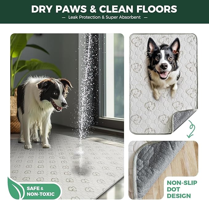 FXW Washable Pee Pads for Dogs, Puppy Pads with Super Absorbent, Specifically Designed for Potty Training, 30" x 70" Rectangle, Khaki, 2 Packs