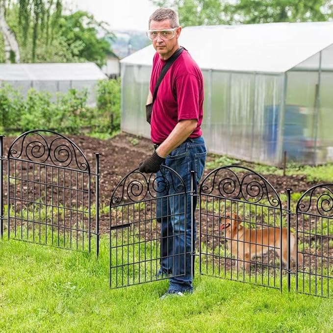 Tall Garden Fence Animal Barrier with Gate, 32 in(H) 16 Panels Garden Fences and Borders for Dogs, Dog Fence Outdoor for Yard, Total Length 35 Ft Metal Temporary Fencing│Patented