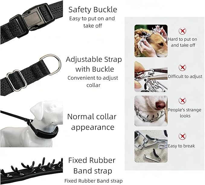 Lightweight Prong Collar for Dogs, Reflective No Pull Dog Collar | Adjustable Size Dog Pinch, Breathable Woven Fabric Air Grid Technology, Martingale Collar for Dogs Training(Black-L)