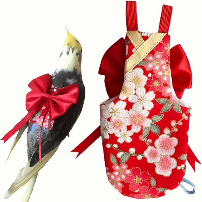 Bird Flight Suits Diapers, Parrot Flight Suits Diapers for Quaker Parakeets Cockatiels Flight Suits, Parrot Clothes (Red,XL)