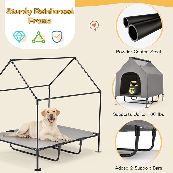 Erinnyees 48" Dog House, 2-in-1 Elevated Dog Bed with Removable Canopy, Waterproof Oxford Fabric, Indoor Outdoor Pet Shelter