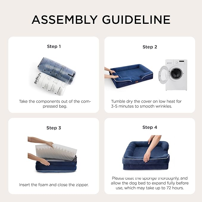 Bedsure Orthopedic Dog Beds Large Sized Dog - Washable Large Dog Cat Bed Waterproof, Comfort Dogs Couch Sofa with Washable Removable Cover, Pet Bed with Nonskid Bottom, Blue Navy, 35"