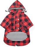 Dog rain Coat Waterproof Raincoat Puppy Jacket with Legs Buttons Zipper Hood Drawstring Fit for Yorkie Terrier Schnauzer Poodle Border Collie Labrador Golden Retriever 8lbs to 80lbs Red M