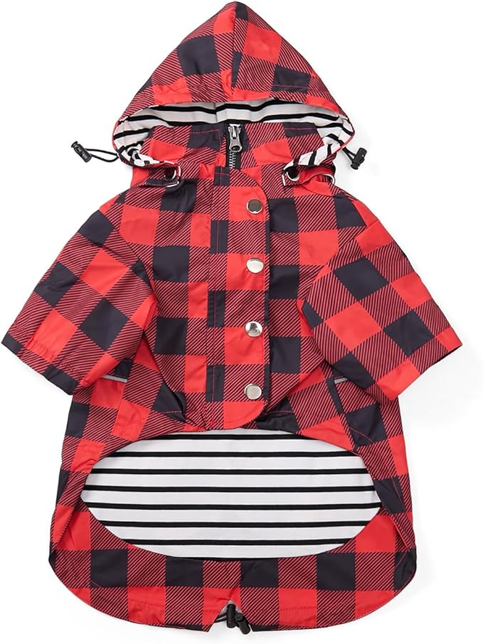 Dog rain Coat Waterproof Raincoat Puppy Jacket with Legs Buttons Zipper Hood Drawstring Fit for Yorkie Terrier Schnauzer Poodle Border Collie Labrador Golden Retriever 8lbs to 80lbs Red L