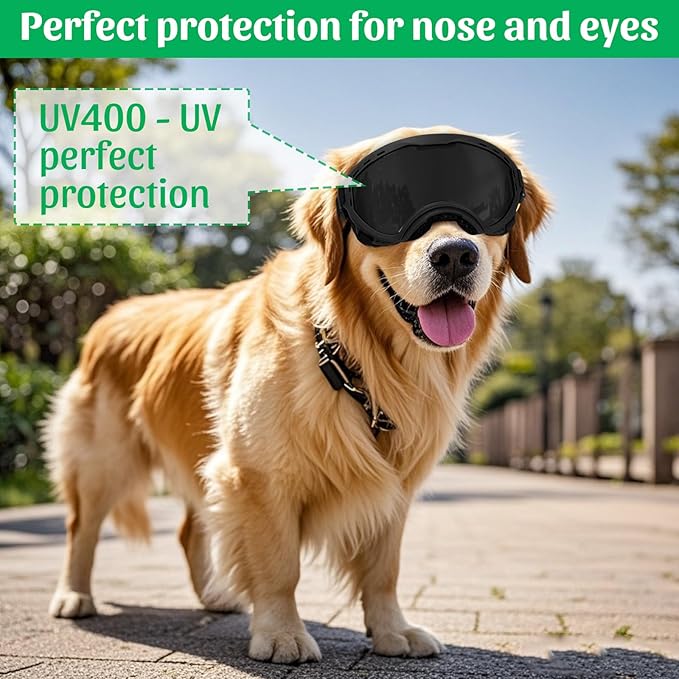 Middle Dog Goggles UV Protection, Dog Sunglasses Transparent Lens, Windproof Anti-Fog Snowproof, for Dogs Eyes Protection,Suitable for Medium-Large Dog Outdoor, Black Box