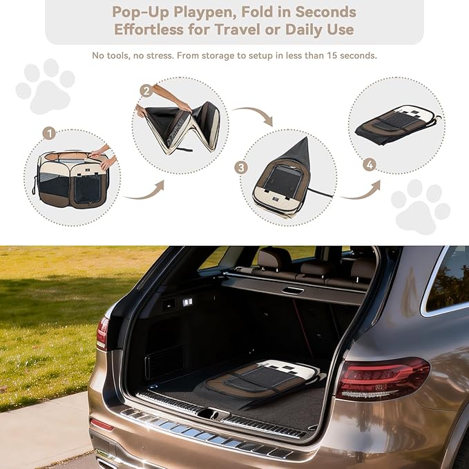 Portable Indoor Dog Playpen for Small Dogs & Puppies by A 4 Pet – 40.55" Pop-Up Soft Puppy Playpens with Bowl, Waterproof Floor, Calm Safe Space for Home, Travel & Daily Use