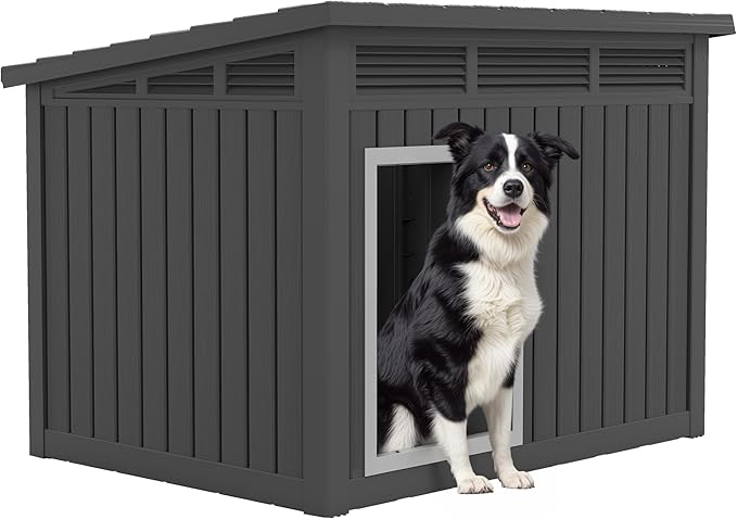 Fancyango Large Weatherproof Dog House with Removable Roof for Indoor & Outdoor Use - Spacious (42.8" L x 33" W x 31.5" H) Classic Black