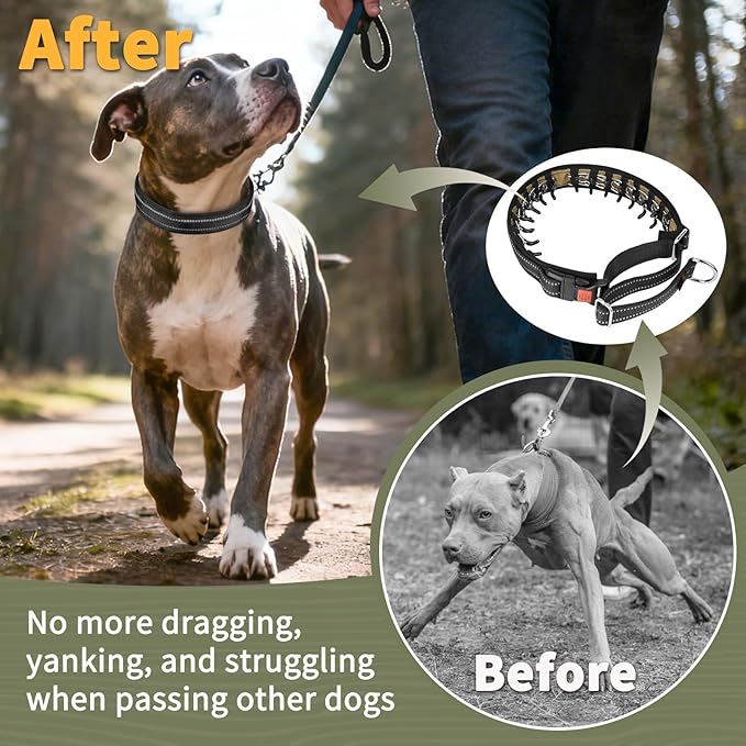 Mayerzon Martingale No Pull Collar for Medium Large Dogs German Shepherd Doberman Pitbull, Patented Anti Pull Correction Dog Collar for Walking Training, Reflective, Adjustable, Hidden(M, Black)